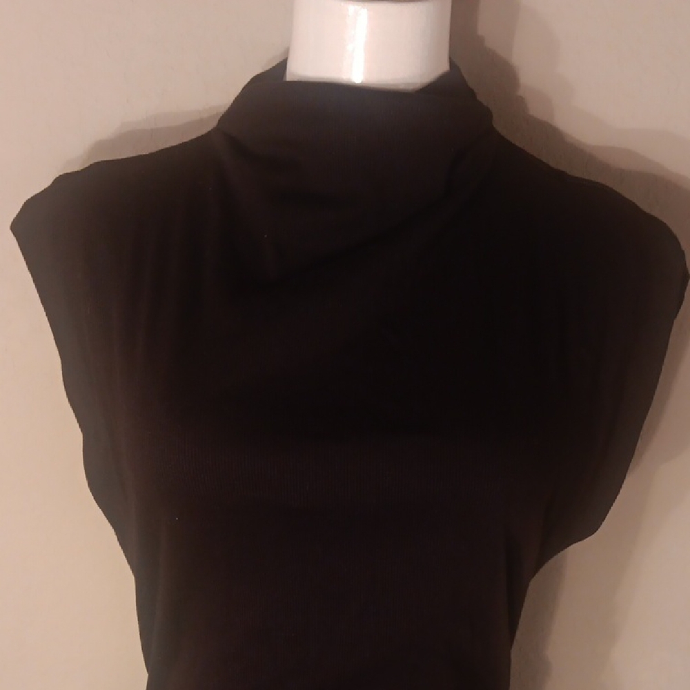NEW! Michael Stars Gia Ribbed Black Sleevelesd Mock Neck Ruched Mini Dress - Picture 4 of 11